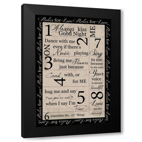 Rules For Love Blk Border Black Modern Wood Framed Art Print with Double Matting by Greene, Taylor