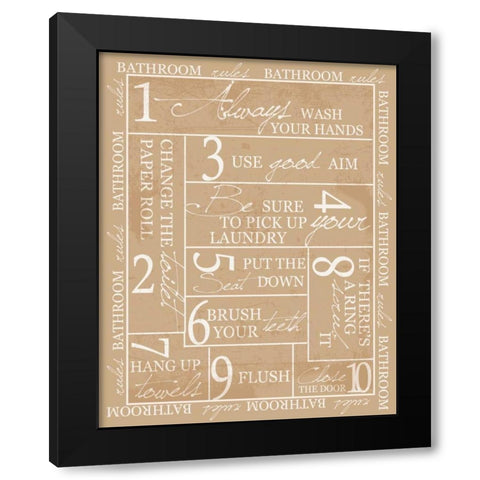 BATHRROM RULES WITH BORDER Black Modern Wood Framed Art Print by Greene, Taylor