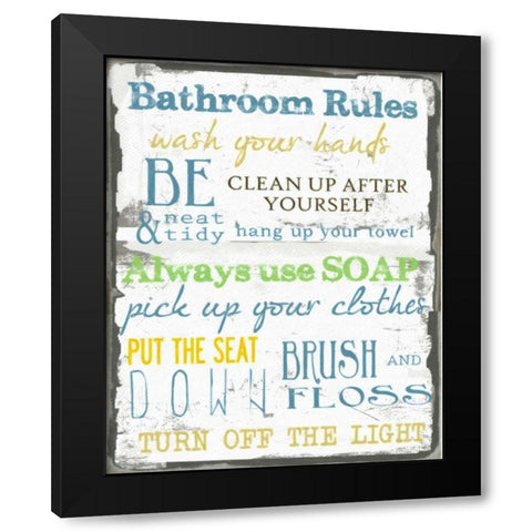 BATHROOM RULES MULTI Black Modern Wood Framed Art Print with Double Matting by Greene, Taylor