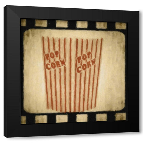 LIGHTS CAMERA ACTION_POPCORN Black Modern Wood Framed Art Print by Greene, Taylor