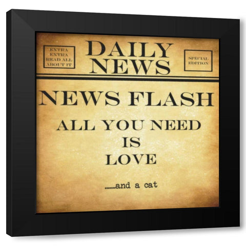 NEWS FLASH A Cat Black Modern Wood Framed Art Print by Greene, Taylor