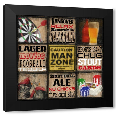 CAUTION MAN ZONE Black Modern Wood Framed Art Print with Double Matting by Greene, Taylor