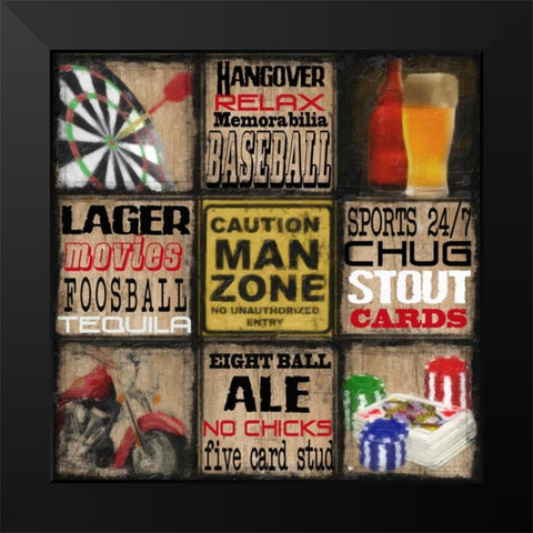CAUTION MAN ZONE Black Modern Wood Framed Art Print by Greene, Taylor