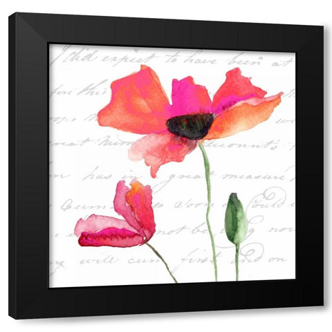 Watercolor Poppy Script Black Modern Wood Framed Art Print by Greene, Taylor