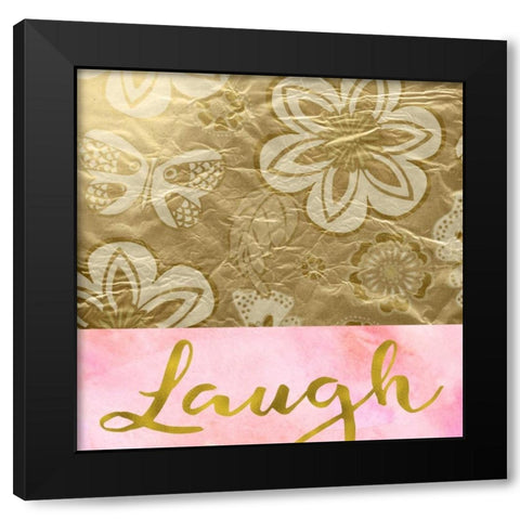 Laugh Golden Flowers Black Modern Wood Framed Art Print by Greene, Taylor