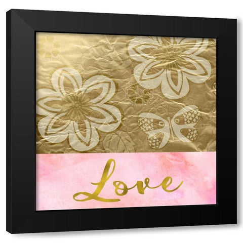 Love Golden Flowers Black Modern Wood Framed Art Print with Double Matting by Greene, Taylor