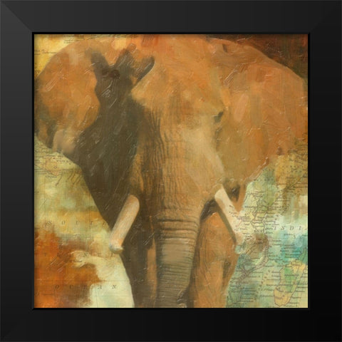 Global Elephant Black Modern Wood Framed Art Print by Greene, Taylor
