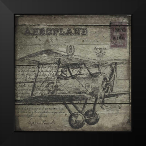 Vintage  Aeroplane Black Modern Wood Framed Art Print by Greene, Taylor