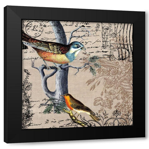 Postcard Birds 1 Black Modern Wood Framed Art Print with Double Matting by Jordan, Elizabeth