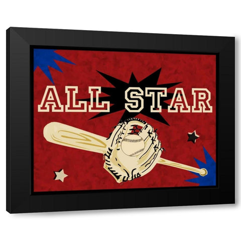 Bat And Glove Black Modern Wood Framed Art Print with Double Matting by Pazan, Tony