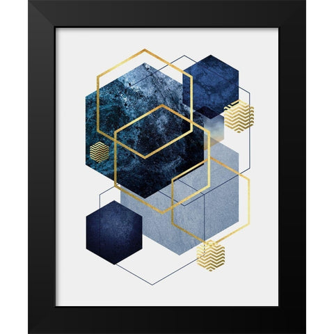 Navy Gold Geo 2 Black Modern Wood Framed Art Print by Urban Epiphany