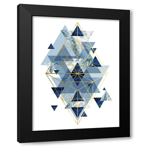 Navy Gold   Geometric Black Modern Wood Framed Art Print with Double Matting by Urban Epiphany