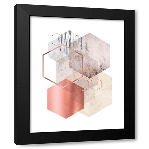 Hexagonal Geo 1 Black Modern Wood Framed Art Print by Urban Epiphany