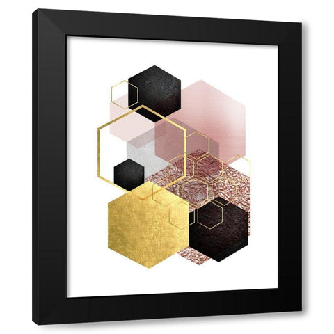 BlushPink Gold 2 Black Modern Wood Framed Art Print by Urban Epiphany