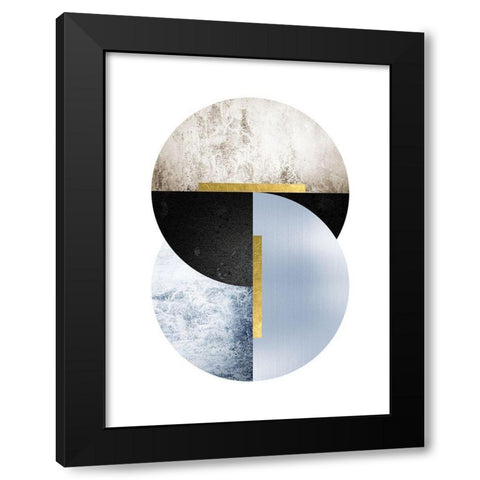 Blue Beige Black Geo Black Modern Wood Framed Art Print with Double Matting by Urban Epiphany