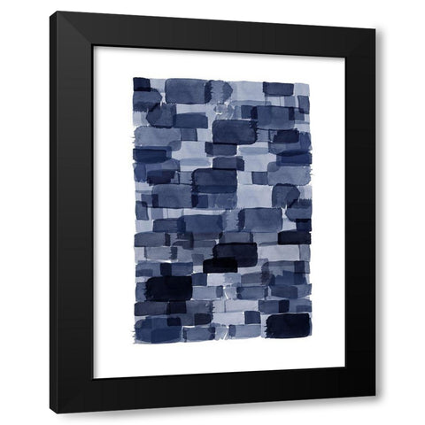 Navy Blue Watercolor Block Black Modern Wood Framed Art Print with Double Matting by Urban Epiphany