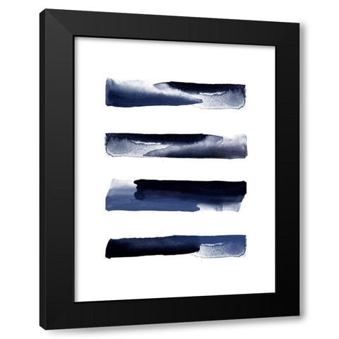 Navy Blue Watercolor Strokes Black Modern Wood Framed Art Print with Double Matting by Urban Epiphany