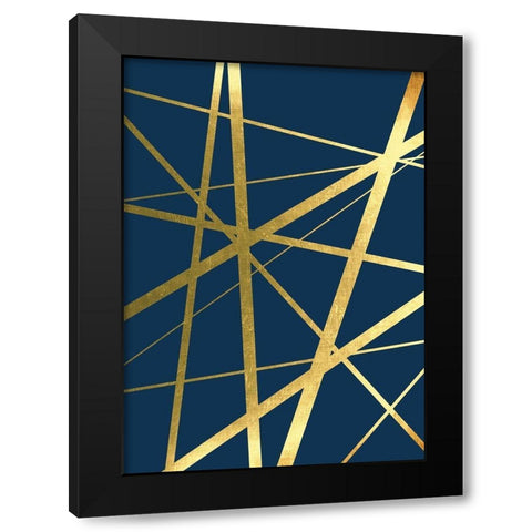 Metallic Lines Navy 1 Black Modern Wood Framed Art Print by Urban Epiphany