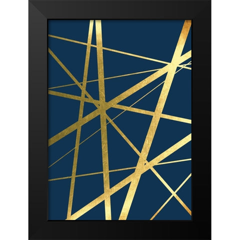 Metallic Lines Navy 1 Black Modern Wood Framed Art Print by Urban Epiphany