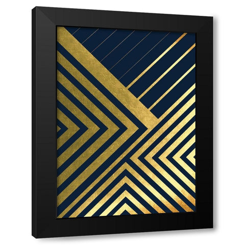 Metallic Lines Navy 2 Black Modern Wood Framed Art Print with Double Matting by Urban Epiphany