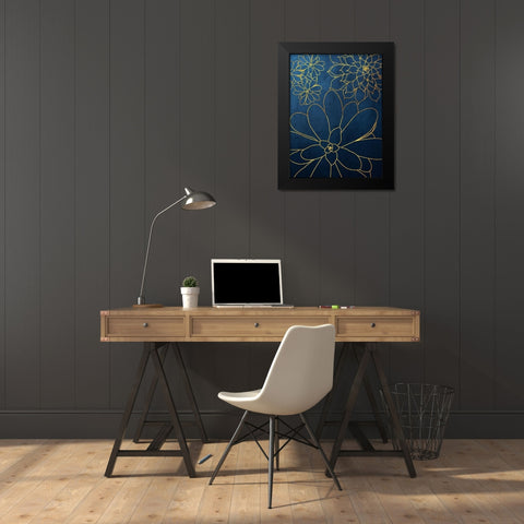 Navy Gold Succulent 2 Black Modern Wood Framed Art Print by Urban Epiphany
