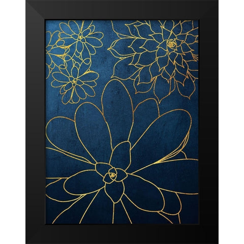 Navy Gold Succulent 2 Black Modern Wood Framed Art Print by Urban Epiphany
