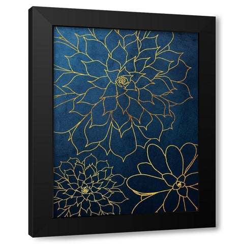 Navy Gold Succulent 3 Black Modern Wood Framed Art Print with Double Matting by Urban Epiphany