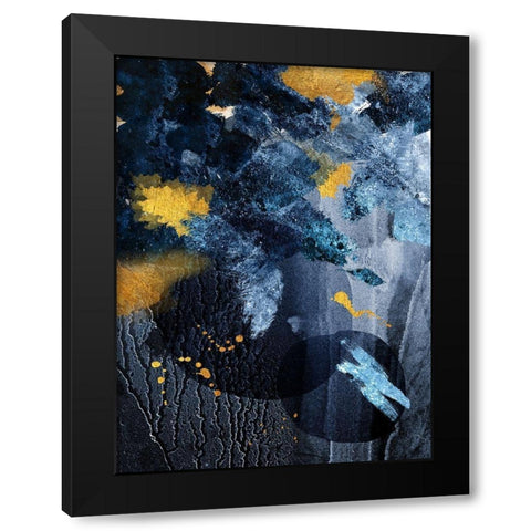 Abstract Blue and Gold Black Modern Wood Framed Art Print with Double Matting by Urban Epiphany