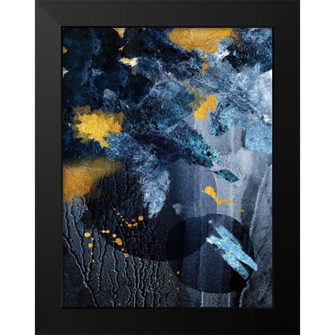 Abstract Blue and Gold Black Modern Wood Framed Art Print by Urban Epiphany