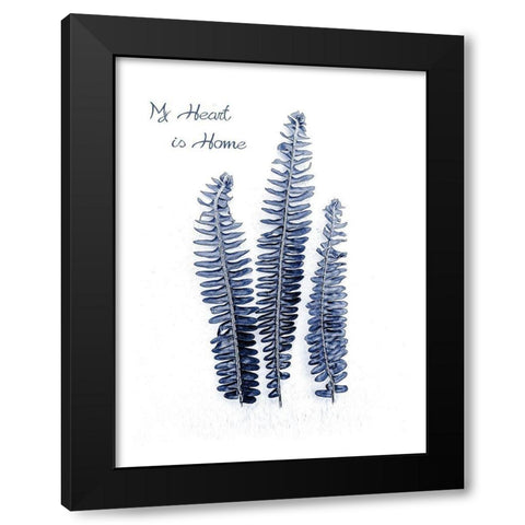 Fern Fronds Navy Black Modern Wood Framed Art Print by Urban Epiphany