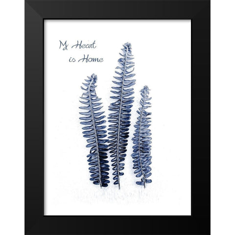Fern Fronds Navy Black Modern Wood Framed Art Print by Urban Epiphany