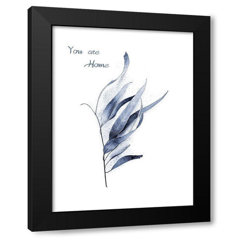 Gum Leaves Navy Black Modern Wood Framed Art Print by Urban Epiphany