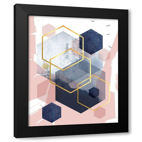 Abstract Navy Blush Gold 1 Black Modern Wood Framed Art Print by Urban Epiphany