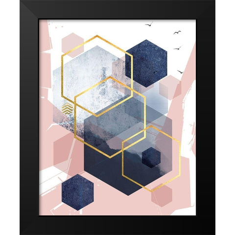 Abstract Navy Blush Gold 1 Black Modern Wood Framed Art Print by Urban Epiphany