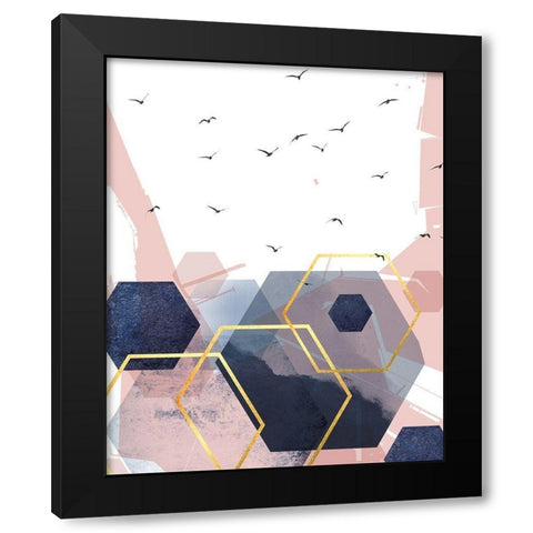 Abstract Navy Blush Gold 2 Black Modern Wood Framed Art Print with Double Matting by Urban Epiphany
