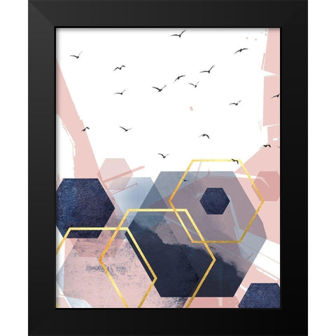 Abstract Navy Blush Gold 2 Black Modern Wood Framed Art Print by Urban Epiphany
