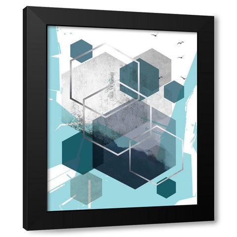 Abstract Teal 1 Black Modern Wood Framed Art Print by Urban Epiphany