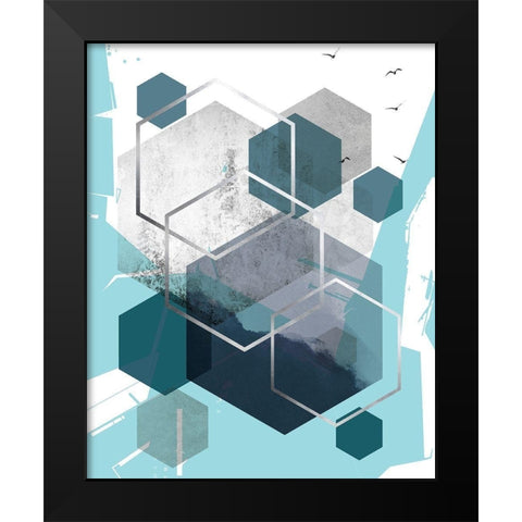 Abstract Teal 1 Black Modern Wood Framed Art Print by Urban Epiphany