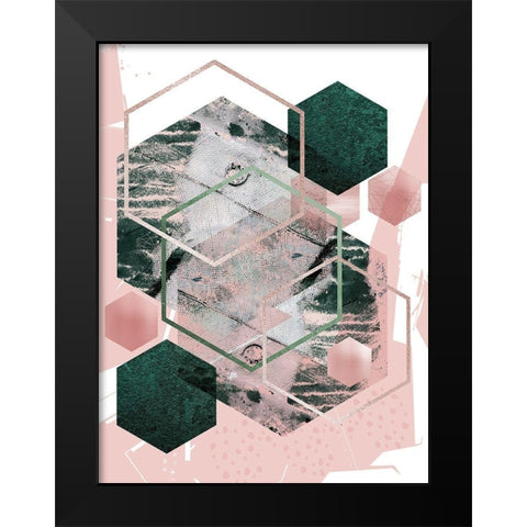 Pink Green Geo Hex Black Modern Wood Framed Art Print by Urban Epiphany