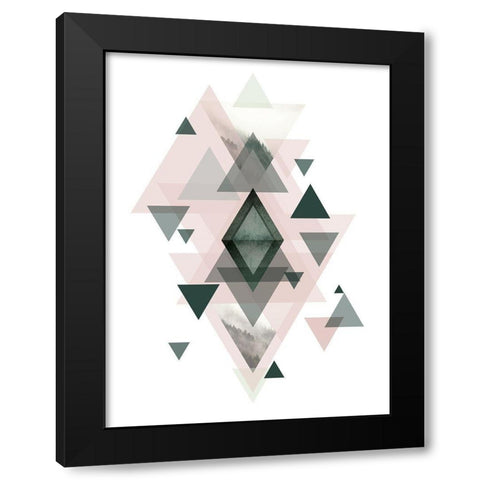 Pink Green Geometric 1 Black Modern Wood Framed Art Print with Double Matting by Urban Epiphany