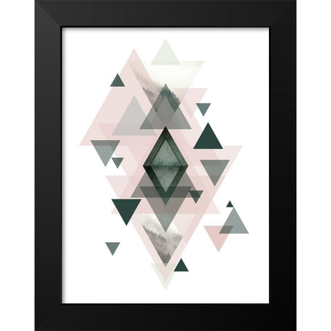 Pink Green Geometric 1 Black Modern Wood Framed Art Print by Urban Epiphany