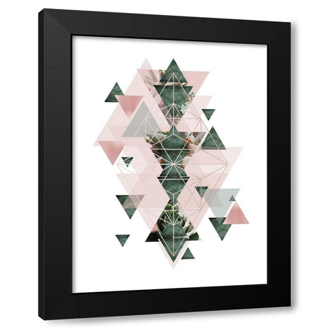 Pink Green Geometric 2 Black Modern Wood Framed Art Print by Urban Epiphany