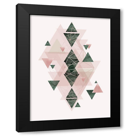 Pink Green Geometric 3 Black Modern Wood Framed Art Print by Urban Epiphany