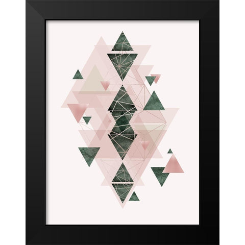 Pink Green Geometric 3 Black Modern Wood Framed Art Print by Urban Epiphany