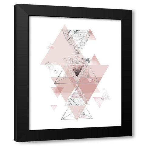 Blush Pink Marbled Geometric Black Modern Wood Framed Art Print by Urban Epiphany