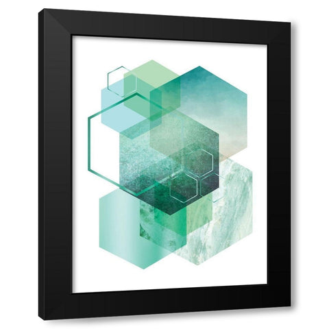 Geometric Minimalist Seafoam Black Modern Wood Framed Art Print with Double Matting by Urban Epiphany