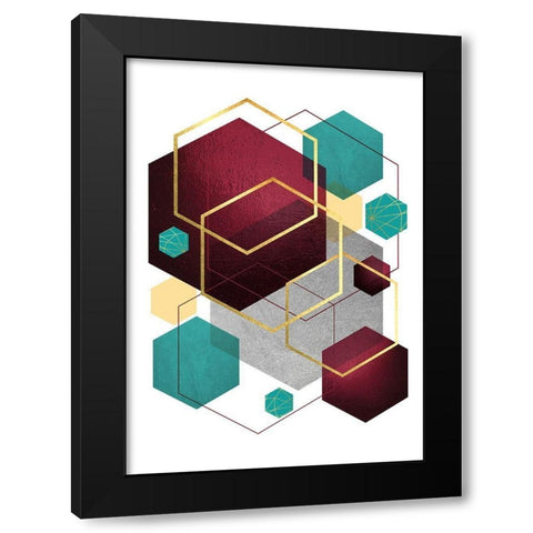 Teal Yellow Burgundy 2 Black Modern Wood Framed Art Print by Urban Epiphany