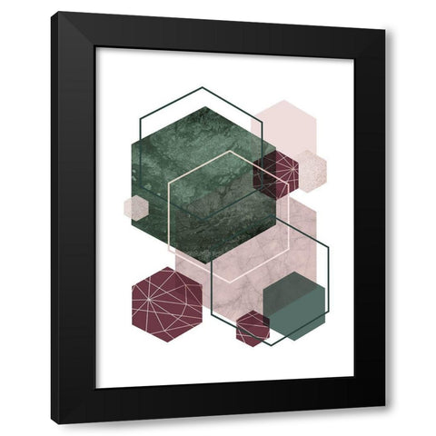 Cranberry Green Blush GEO 2 Black Modern Wood Framed Art Print with Double Matting by Urban Epiphany