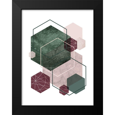 Cranberry Green Blush GEO 2 Black Modern Wood Framed Art Print by Urban Epiphany
