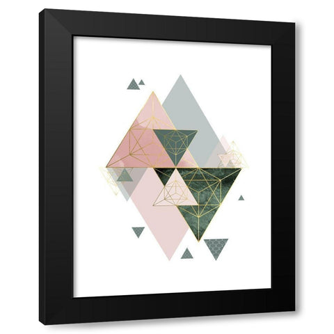 Pink Green Geo 3 Black Modern Wood Framed Art Print with Double Matting by Urban Epiphany